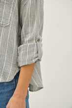 Load image into Gallery viewer, Striped Gauzy Pocket Button Down Top

