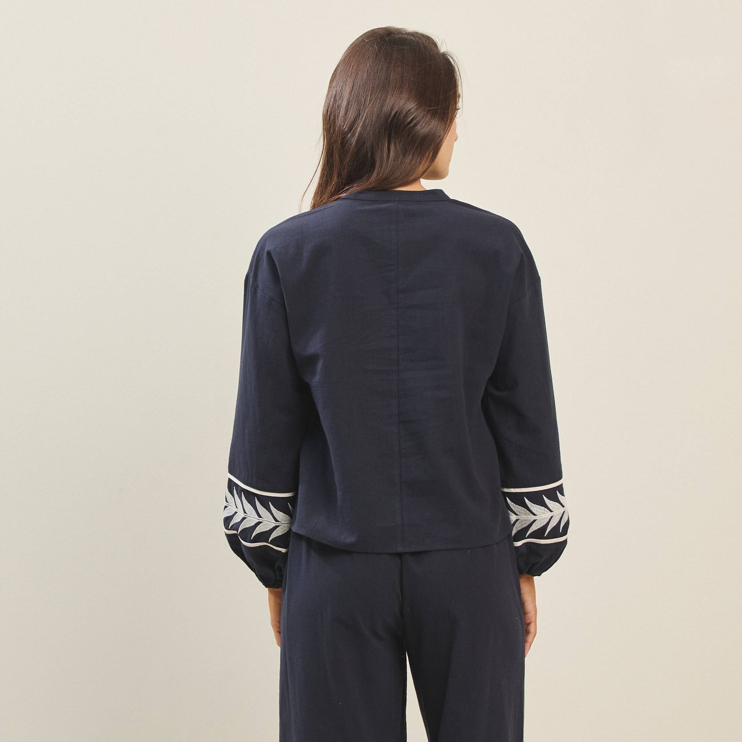 Rental- Embroidered Long Sleeve V-Neck Top