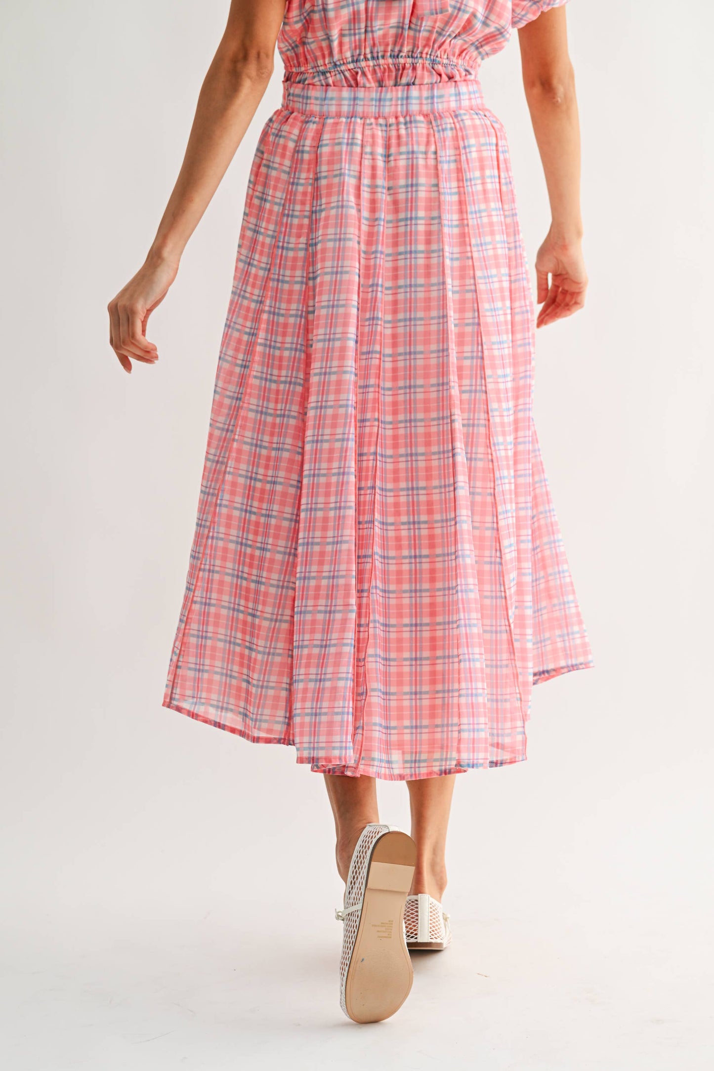 Pink Plaid Midi Skirt