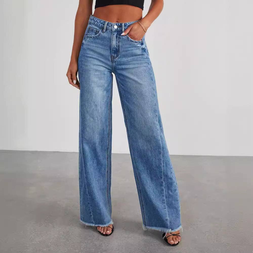 Side Spliced Wide Leg Jeans