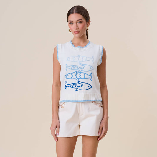 Sardine Embroidered Sleeveless Sweater