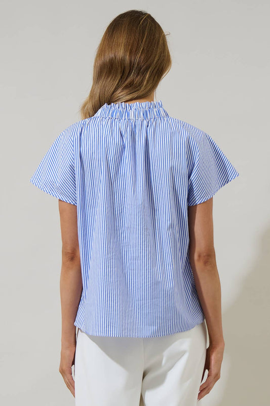 Striped Ruffle Mock Neck Top