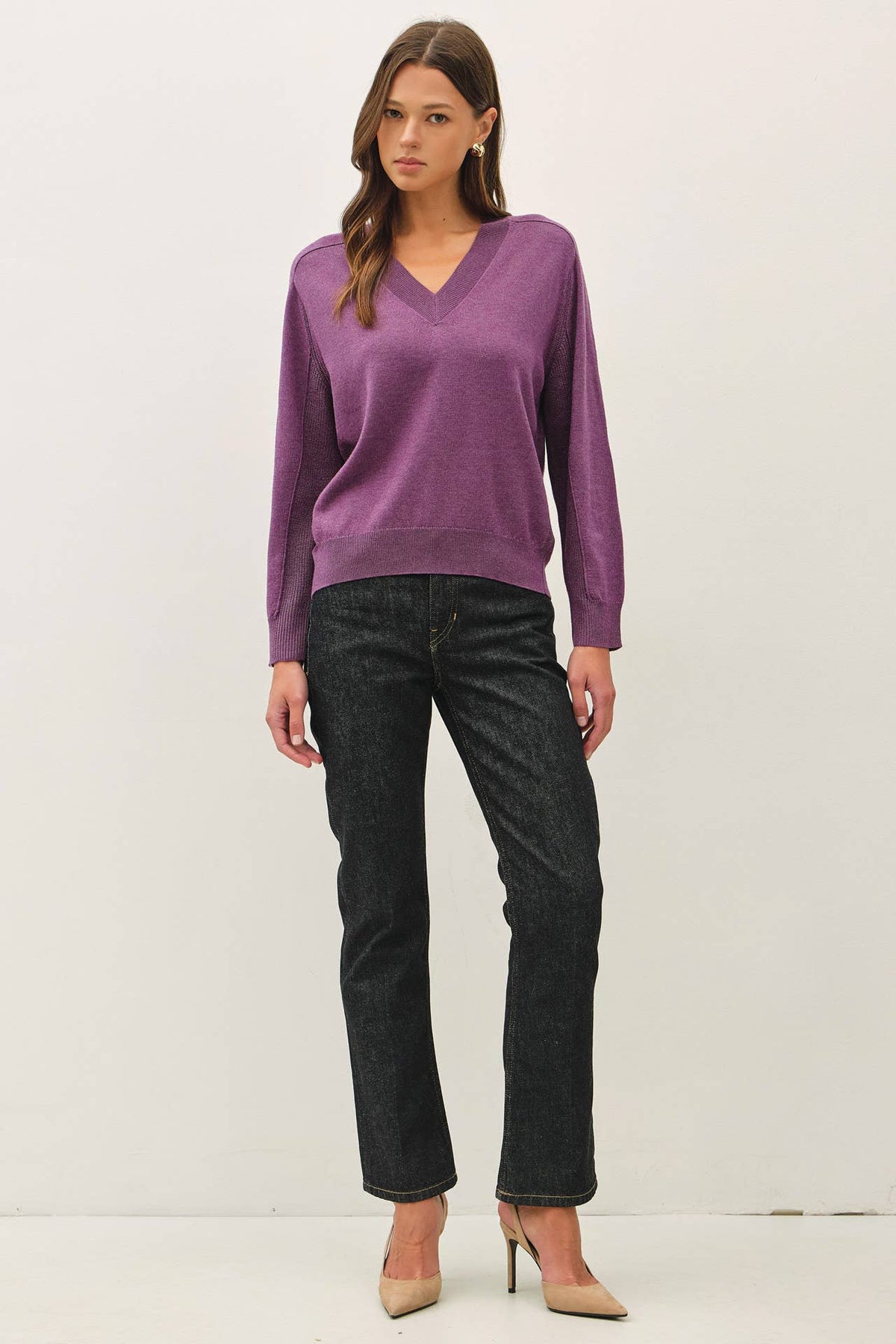 Wool Blend V-Neck Loose Fit Sweater