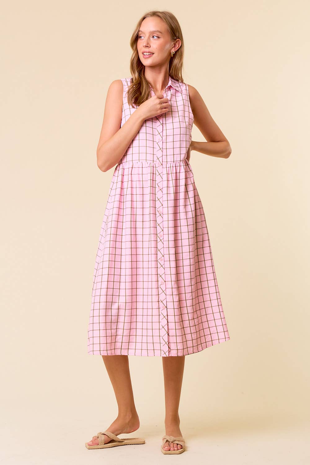 Windowpane Plaid Midi Shirt Dress