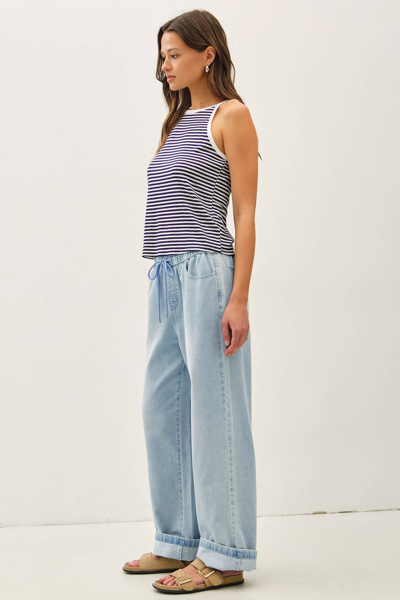 Pull On Wide Leg Denim Pants