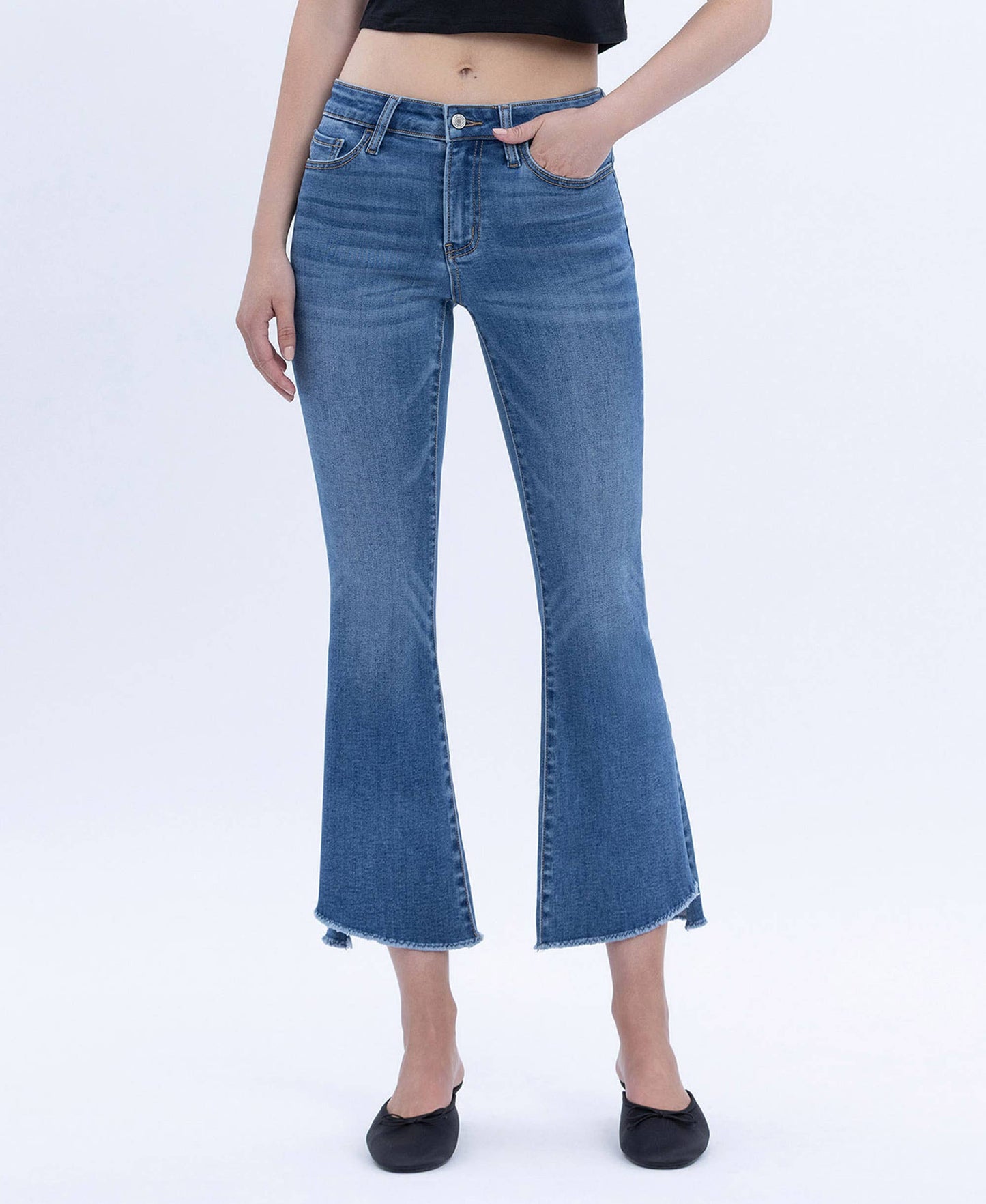 Alison Mid Rise Step Hem Crop Flare