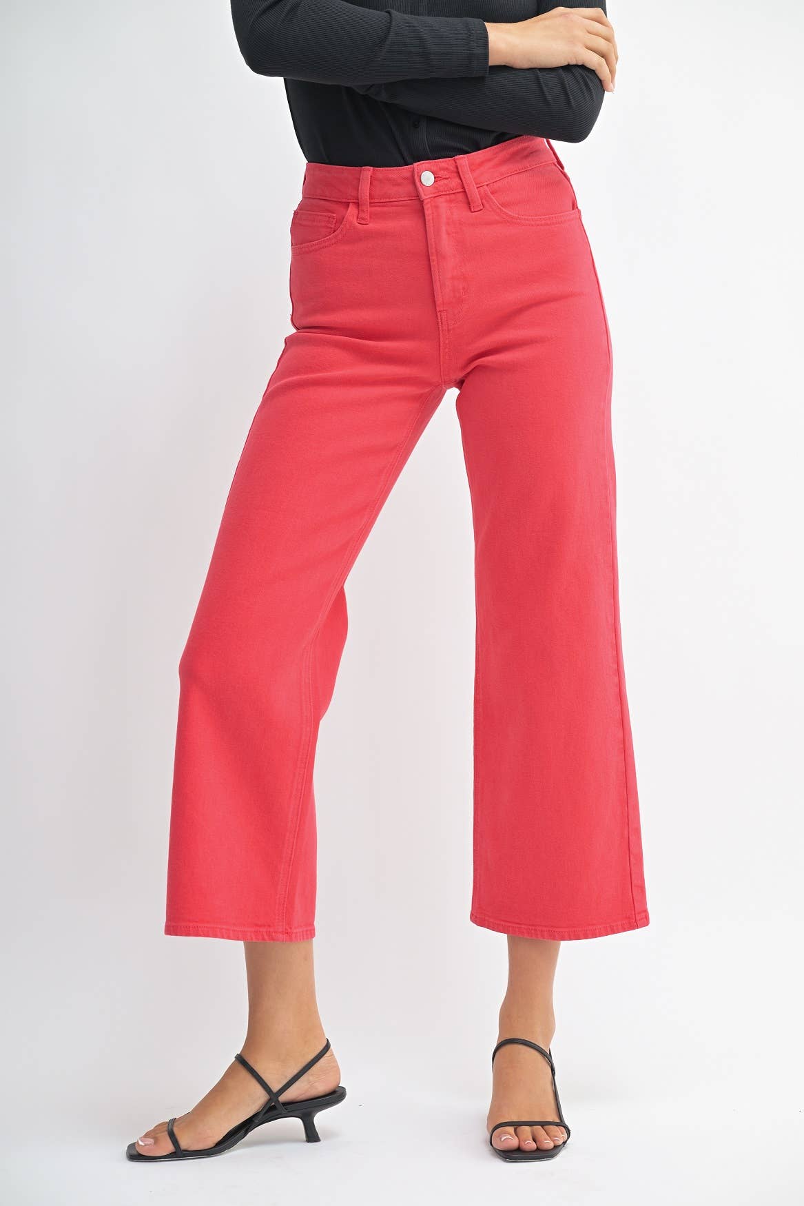 Slim Wide Leg Red Jeans