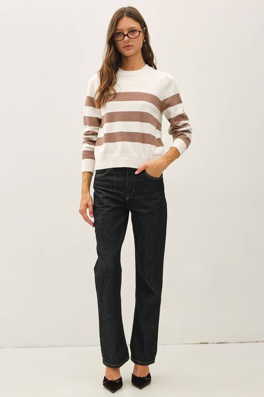 Cropped Long Sleeve Bold Stripe Sweater