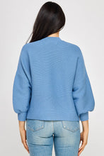 Load image into Gallery viewer, Balloon Sleeve Mock Neck Ribbed Sweater
