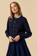 Load image into Gallery viewer, Gold Button Ruffle Neck Cardigan Sweater
