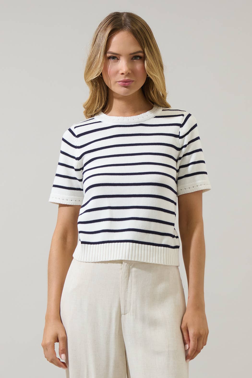 Striped Short Sleeve Sweater Top