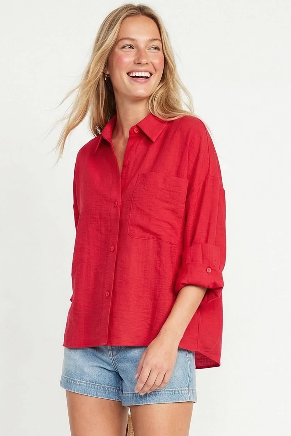Linen Blend Rolled Sleeve Shirt