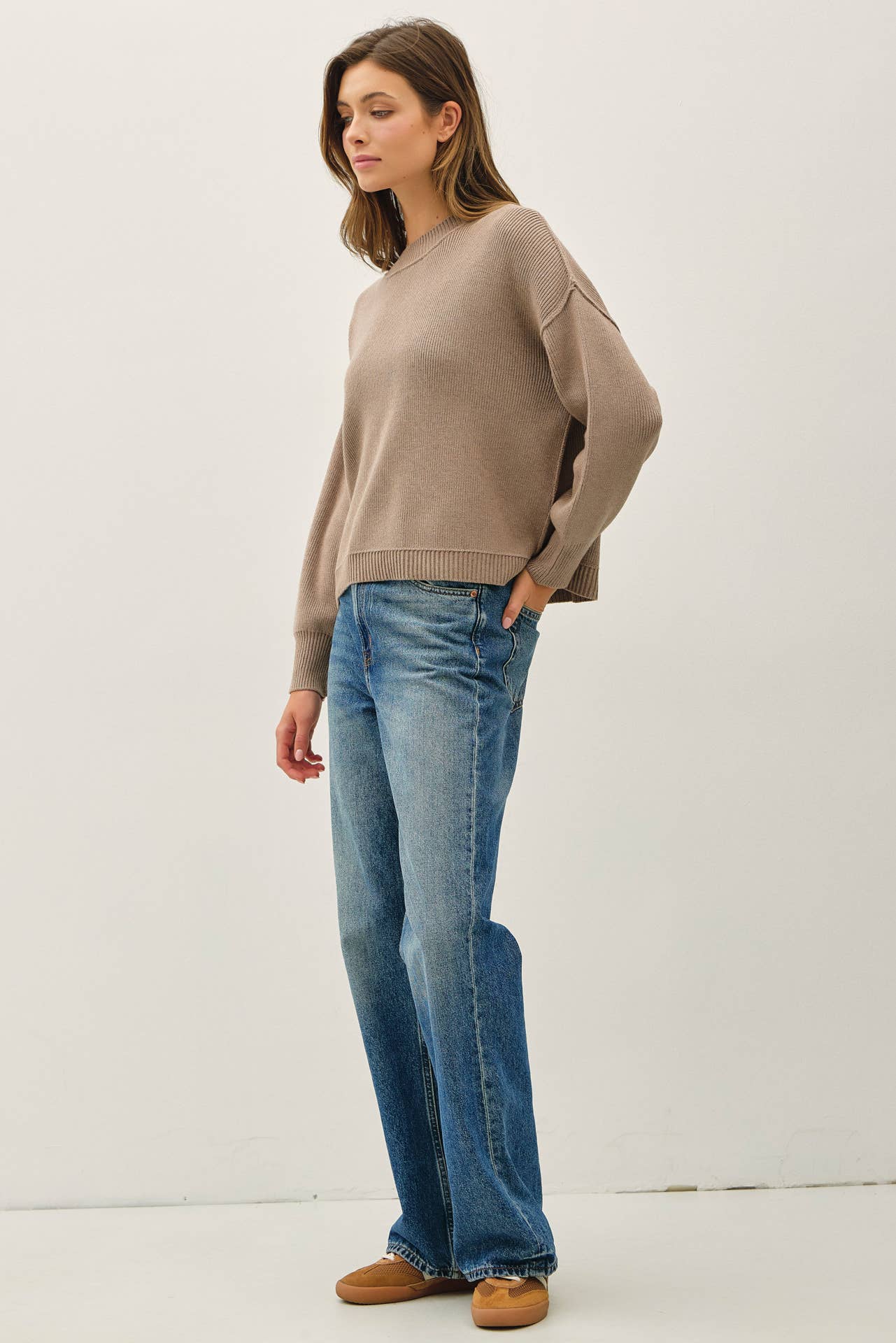 Ribbed Knit Raw Seam Sweater