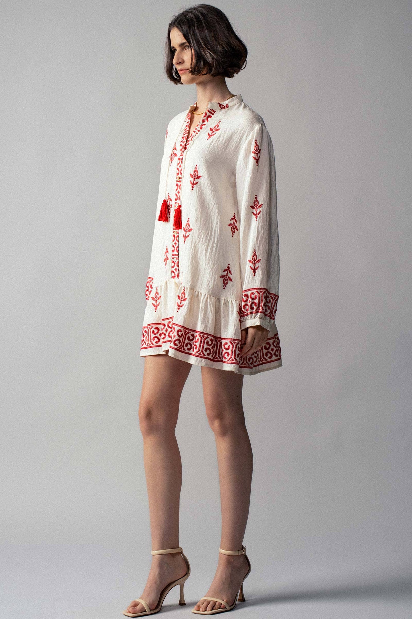 Western-Inspired Embroidered Peasant Tunic Dress