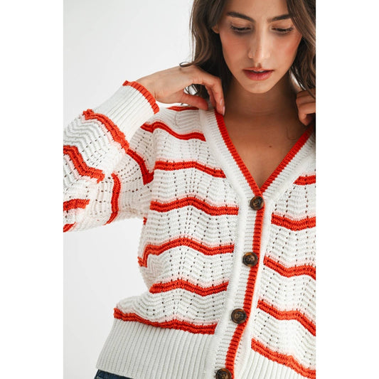 Chevron Stripe Knit Cardigan Sweater