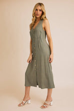 Load image into Gallery viewer, Linen Blend Sleeveless Button Down V-Neck Dress
