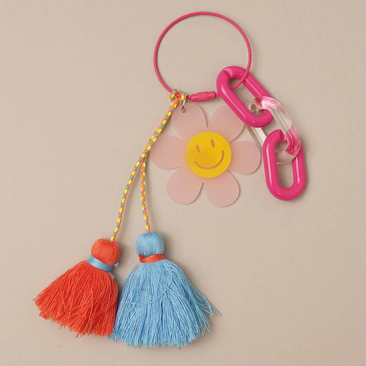 Happy Face Flower Chunky Chain Keyring Bag Charm