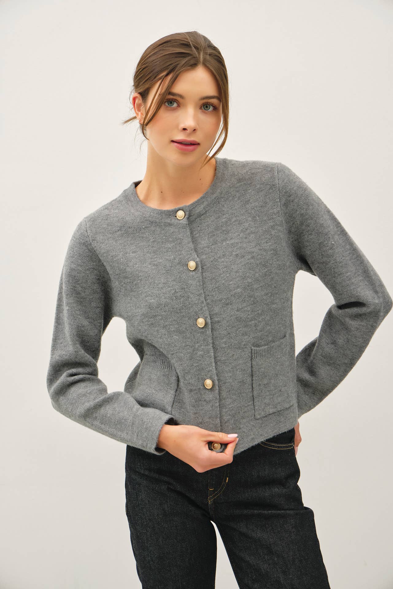 Wool Blend Gold Button Cardigan