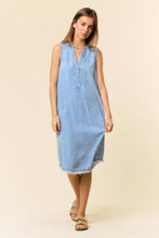 Load image into Gallery viewer, Sleeveless Denim Henley Midi Dress
