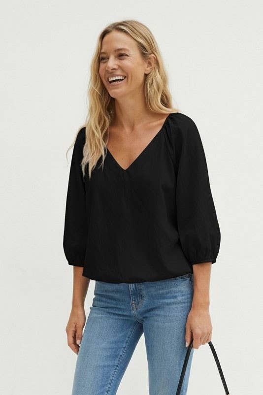 Elastic Puff Sleeve V-neck Top