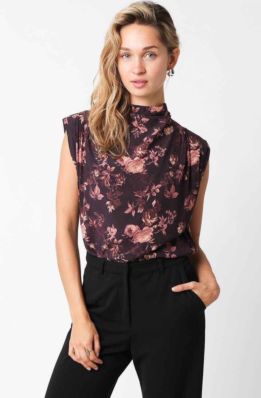 Mock Neck Sleeveless Blouse Top