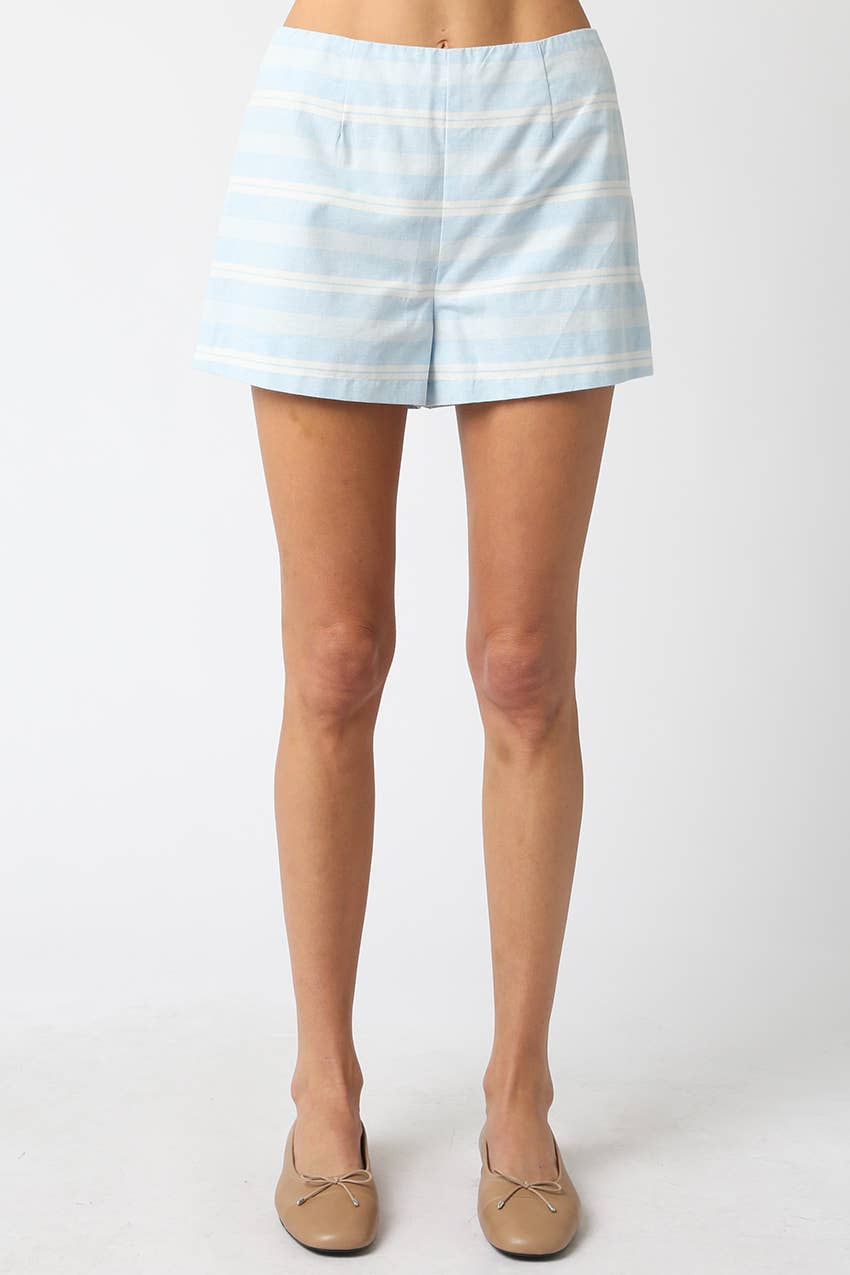 Striped High-Waist Pull-On Shorts