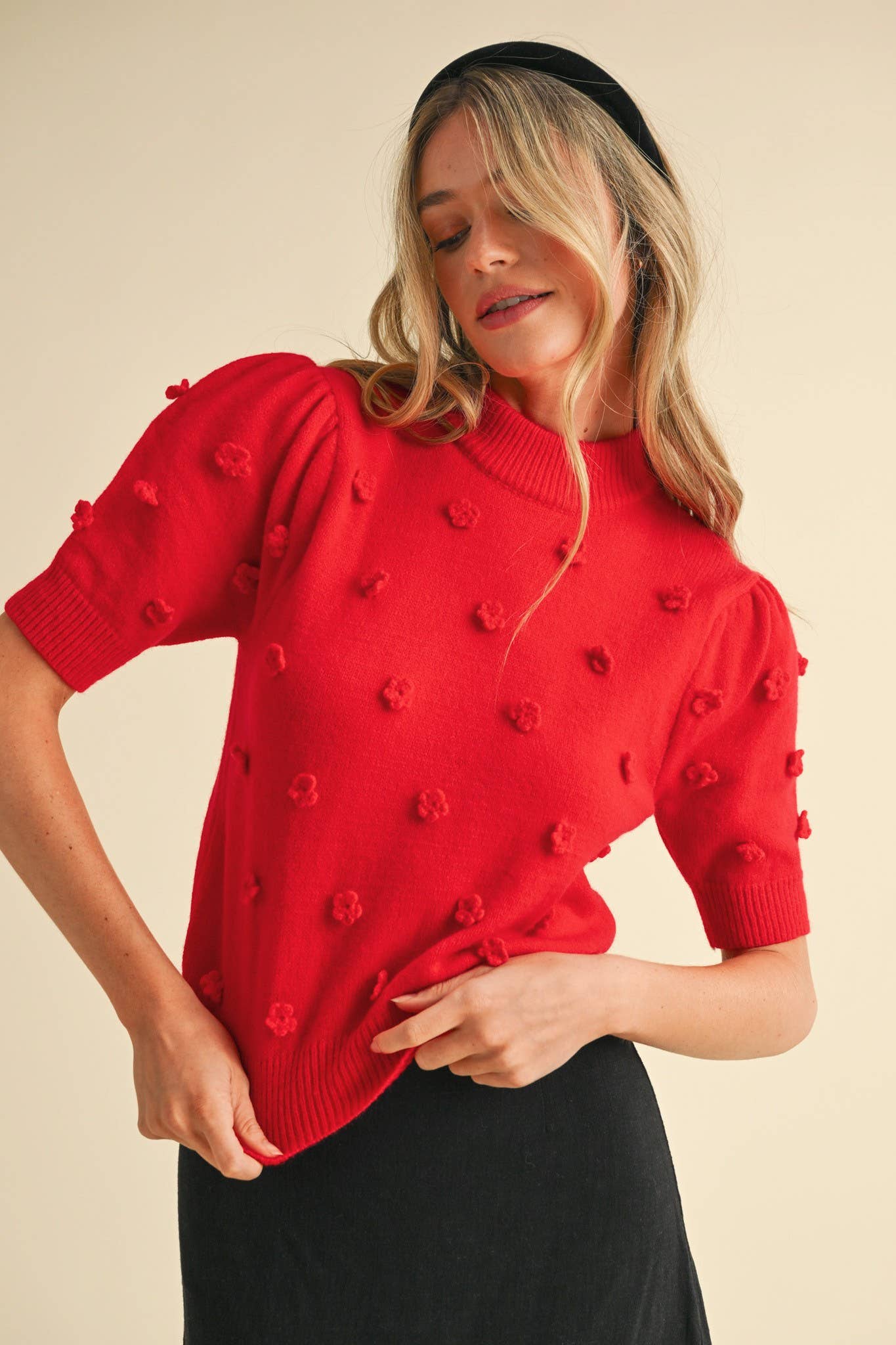 Raised Floral Short Sleeve Sweater