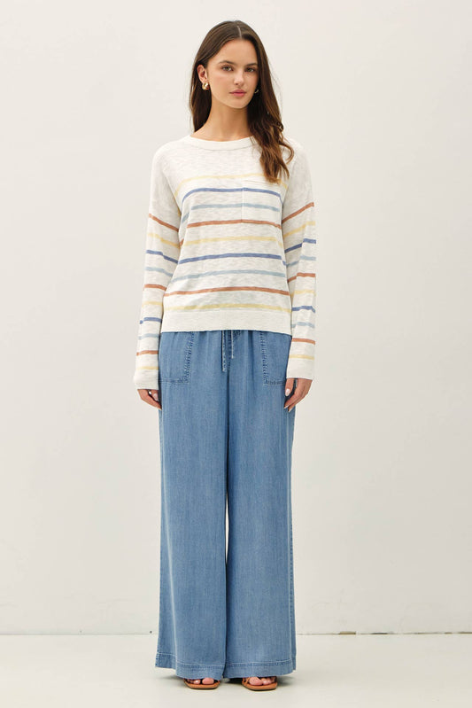 Chambray Wide Leg Tencel Pants