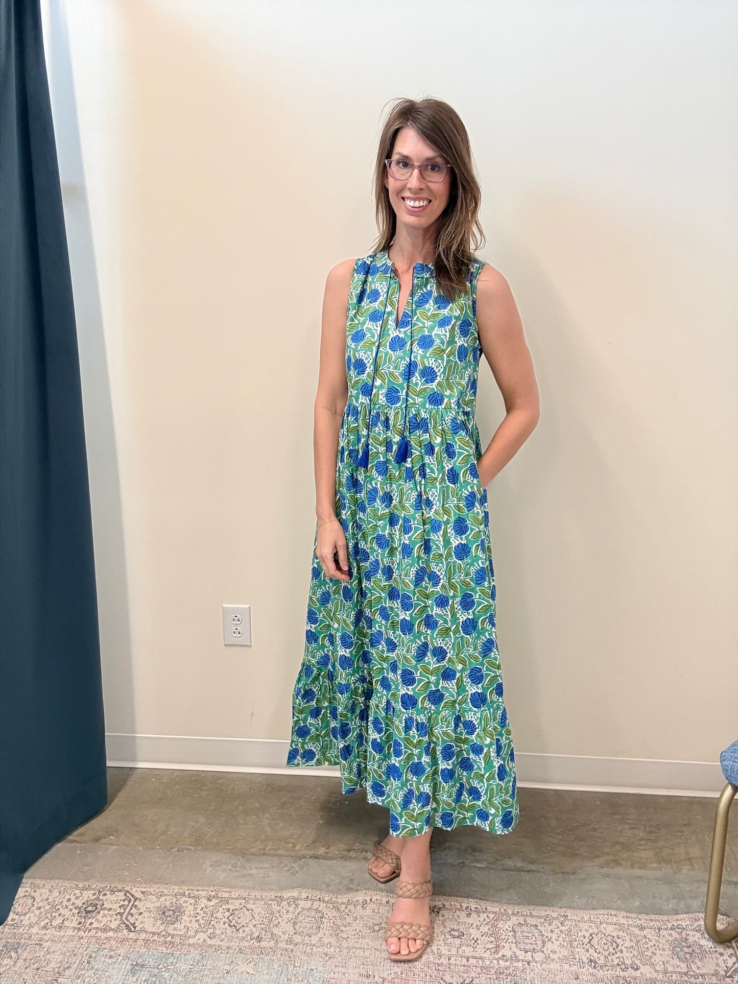 The Celia Dress- Green/Blue