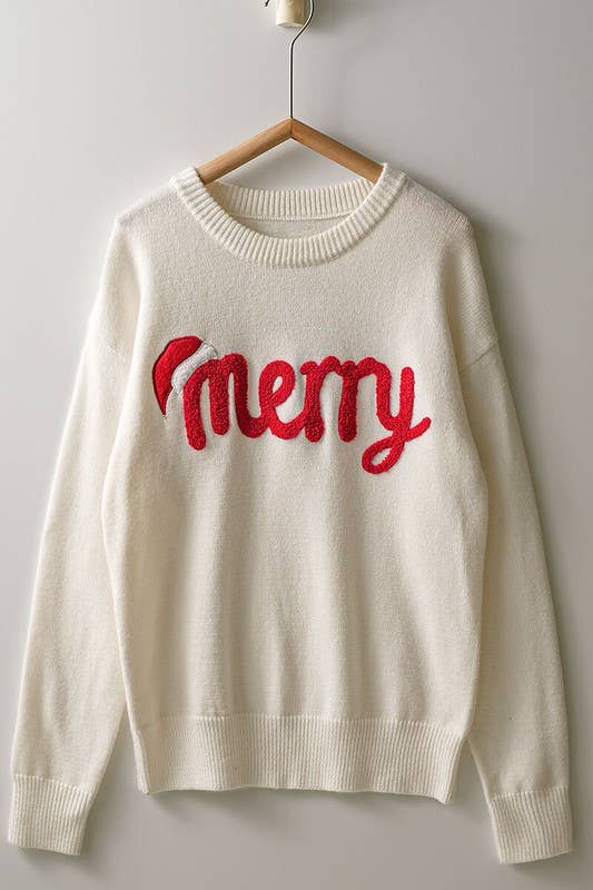 Merry Embroidered Crewneck Sweater