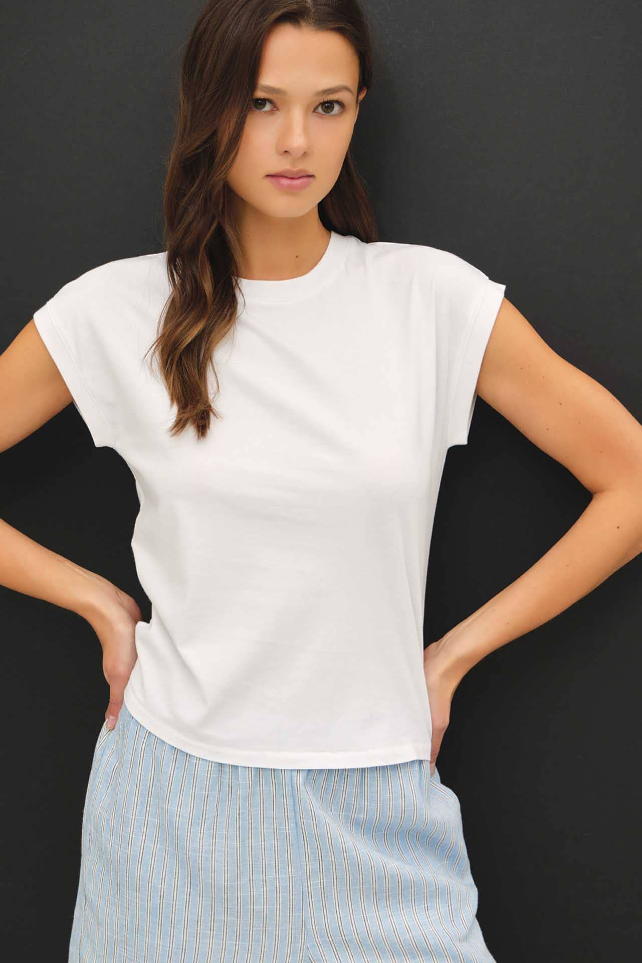 Cap Sleeve Crew Neck Cotton Top