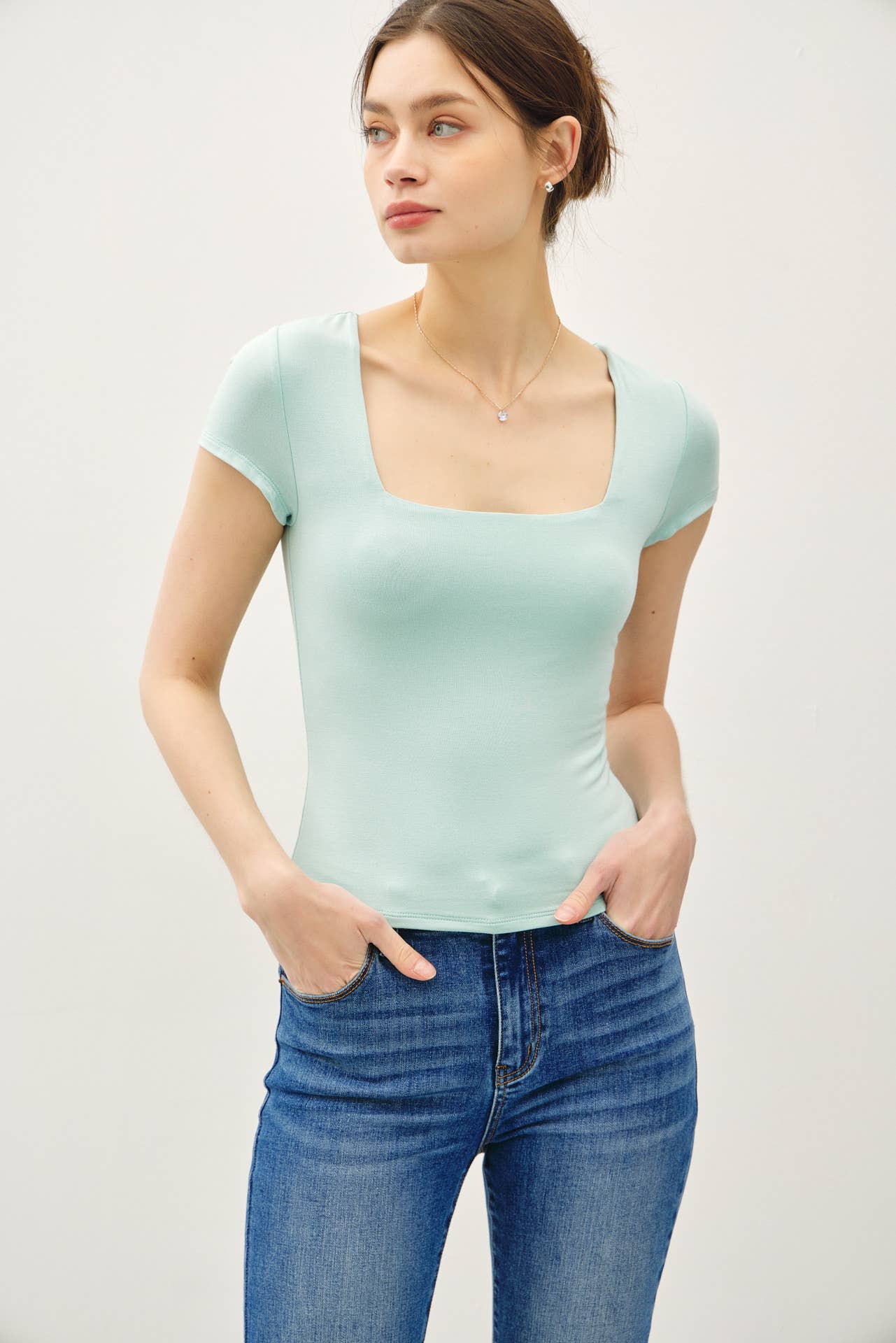 Square Neck Fitted Cap Sleeve Top