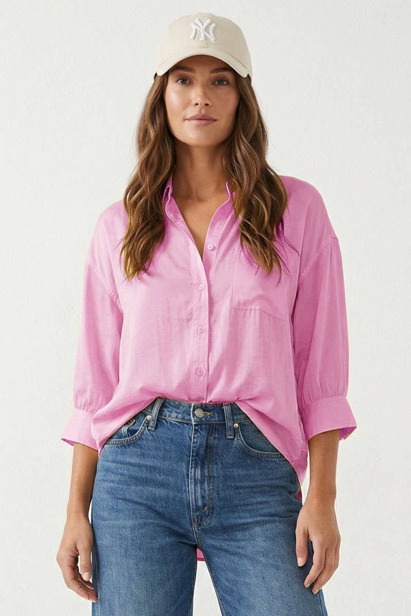 Oversized 3/4 Sleeve Button Up Blouse