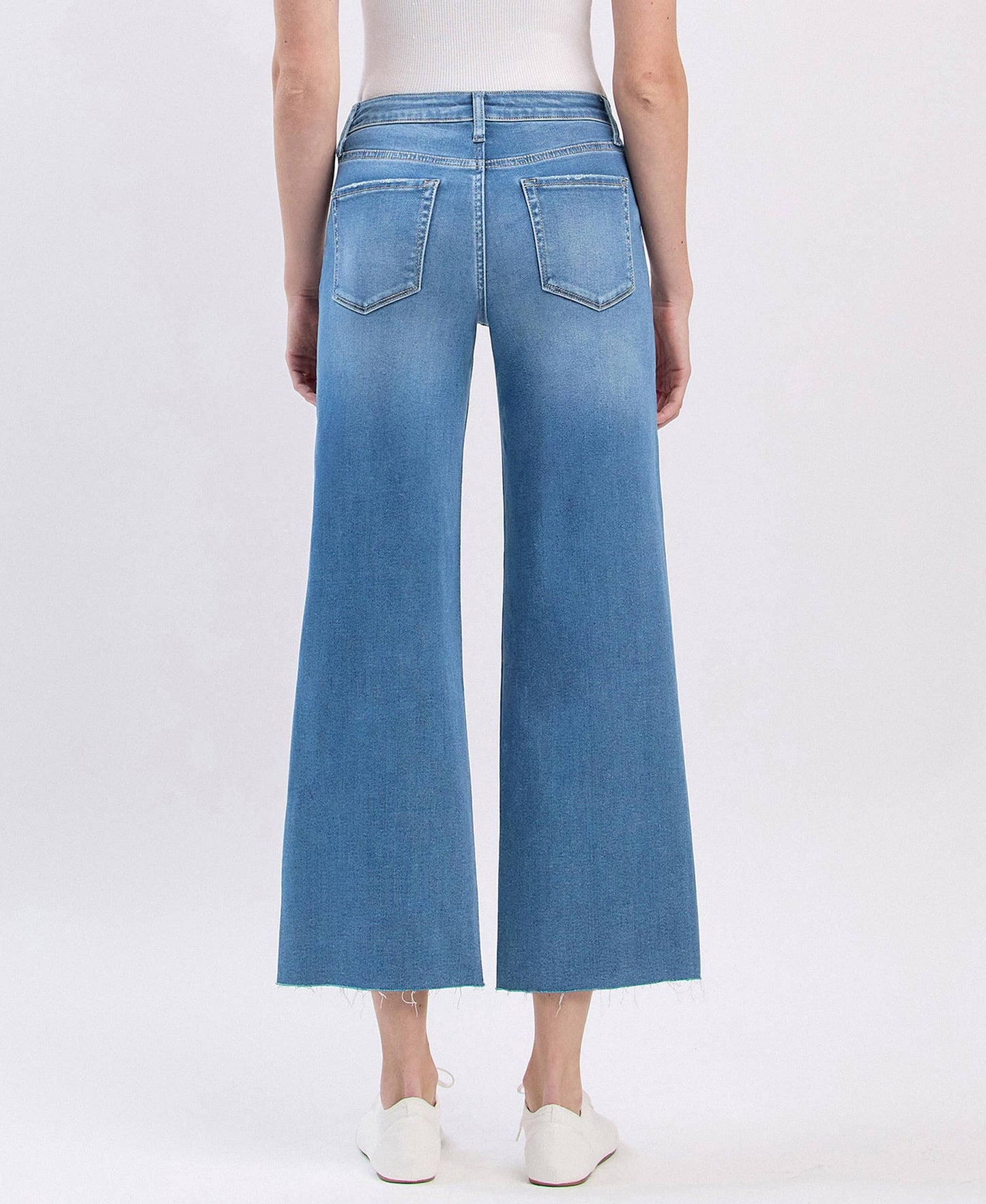 High Rise Raw Hem Cropped Wide Jeans