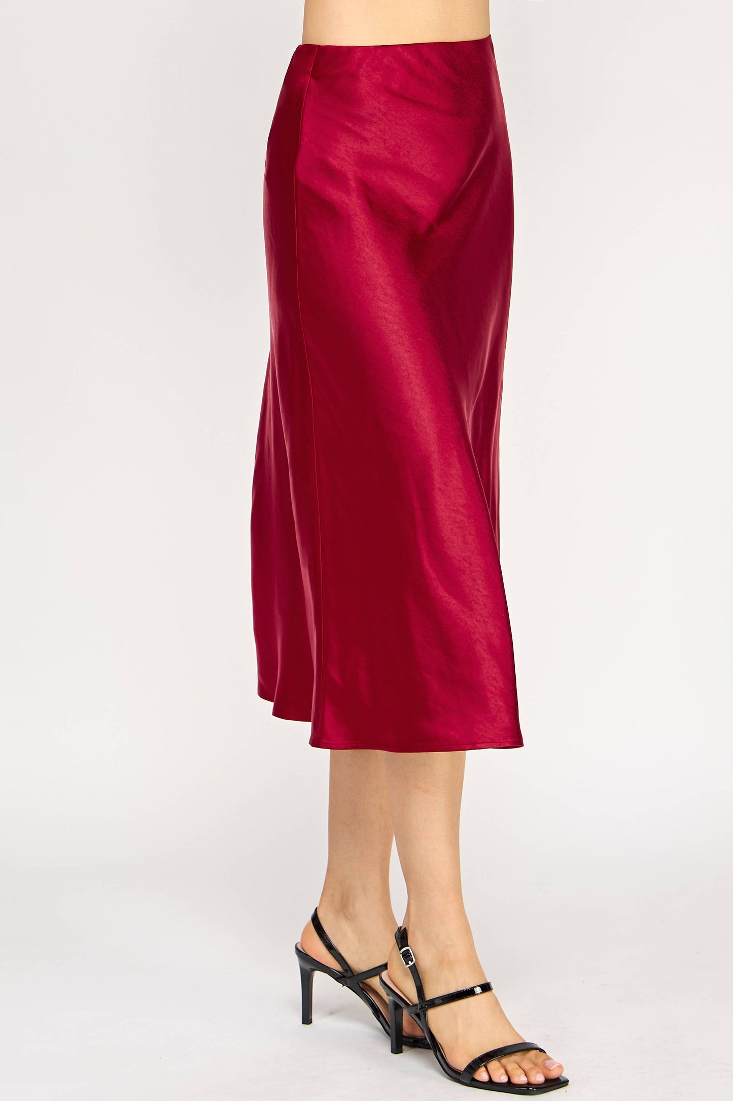 Satin High Waist Midi Skirt