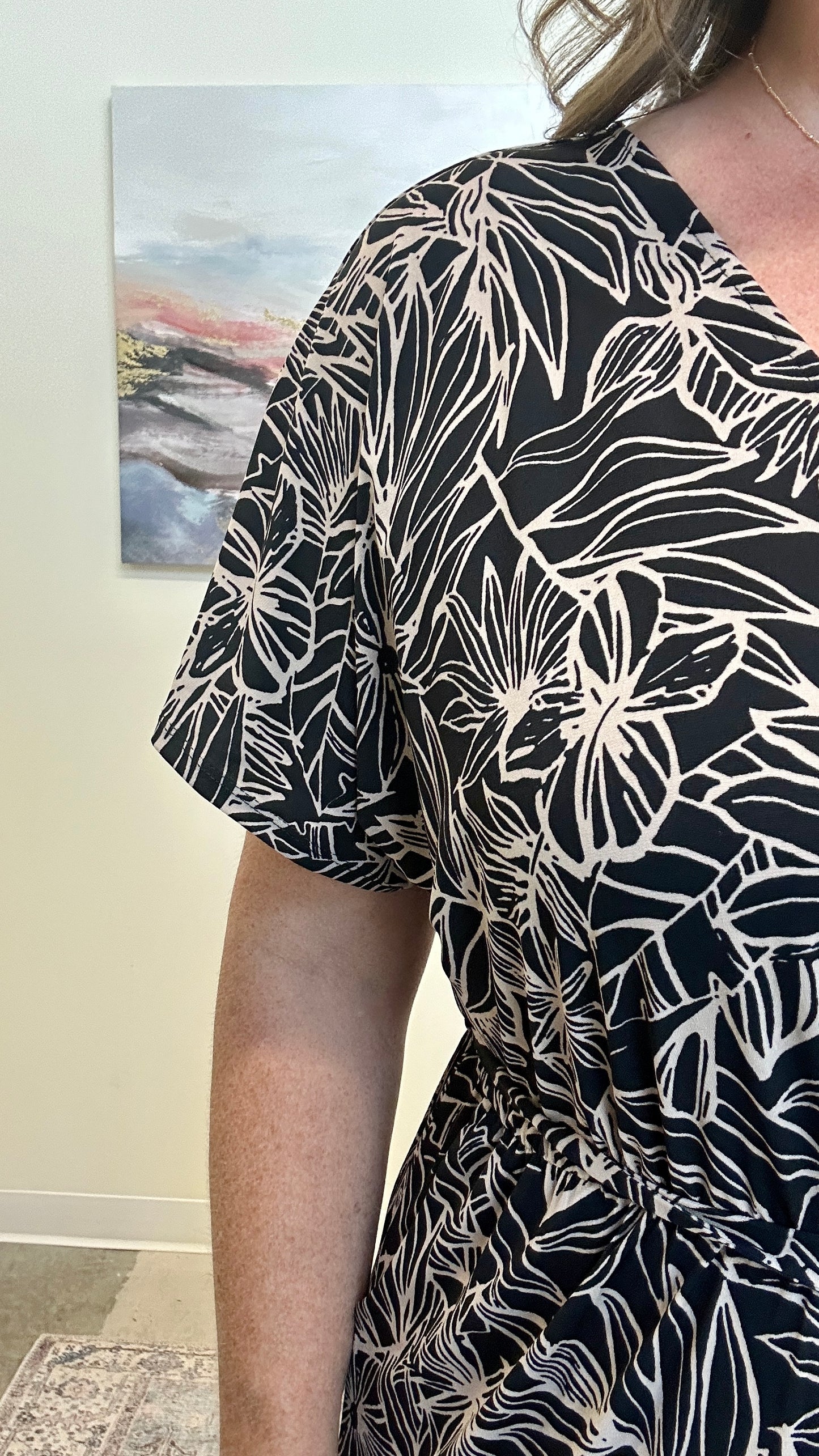 Short Sleeve Tie Waist Faux Wrap Jumpsuit