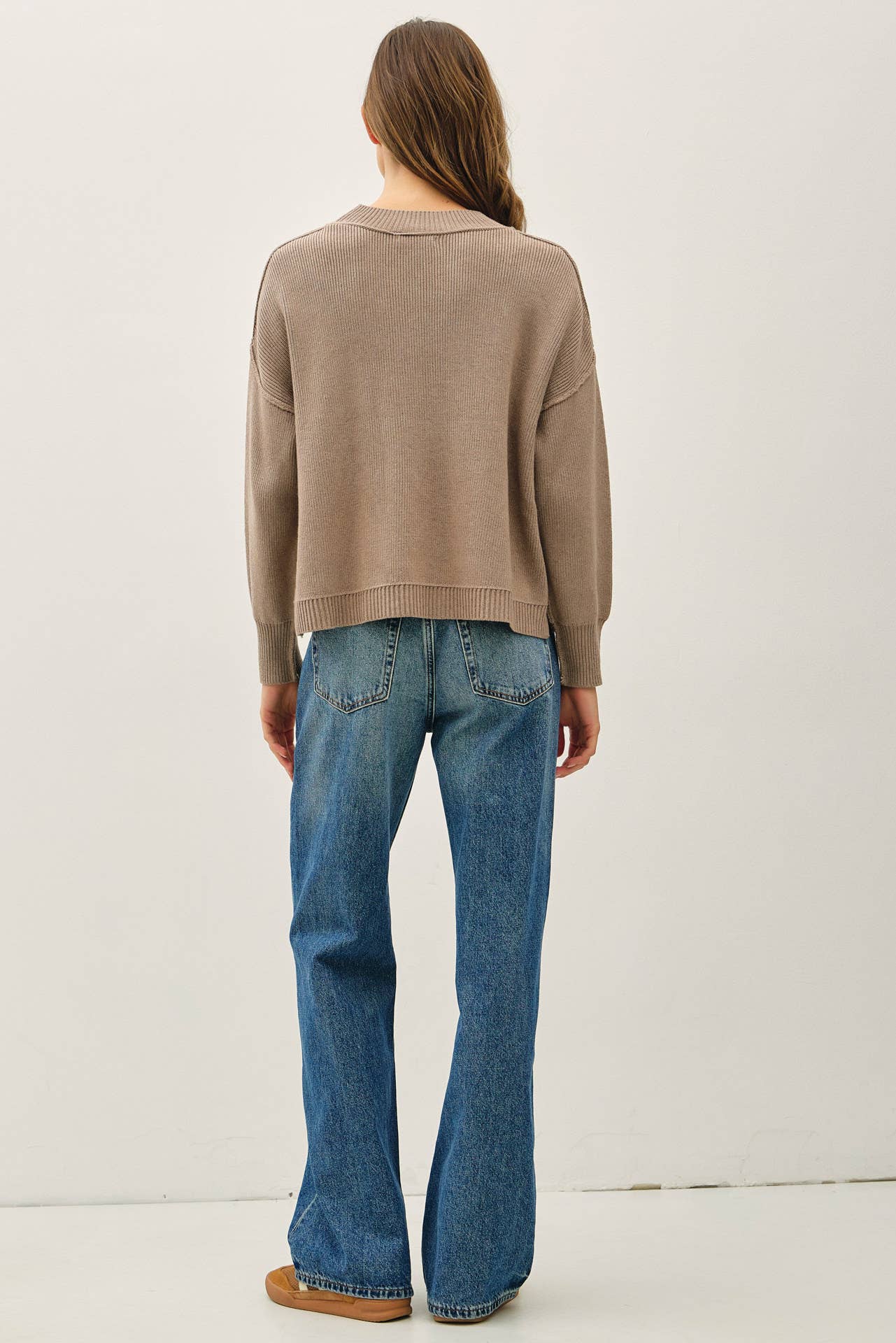 Ribbed Knit Raw Seam Sweater
