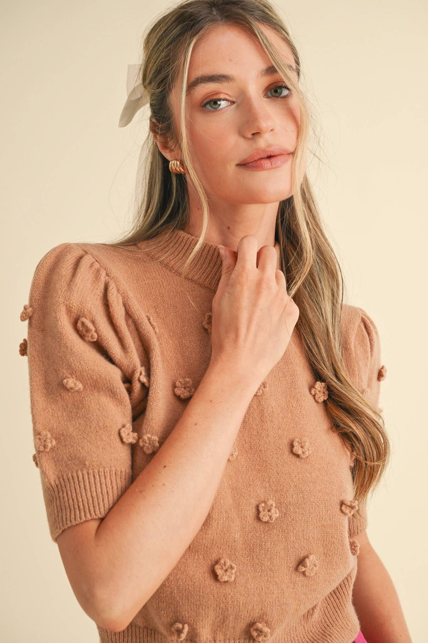 Raised Floral Short Sleeve Sweater