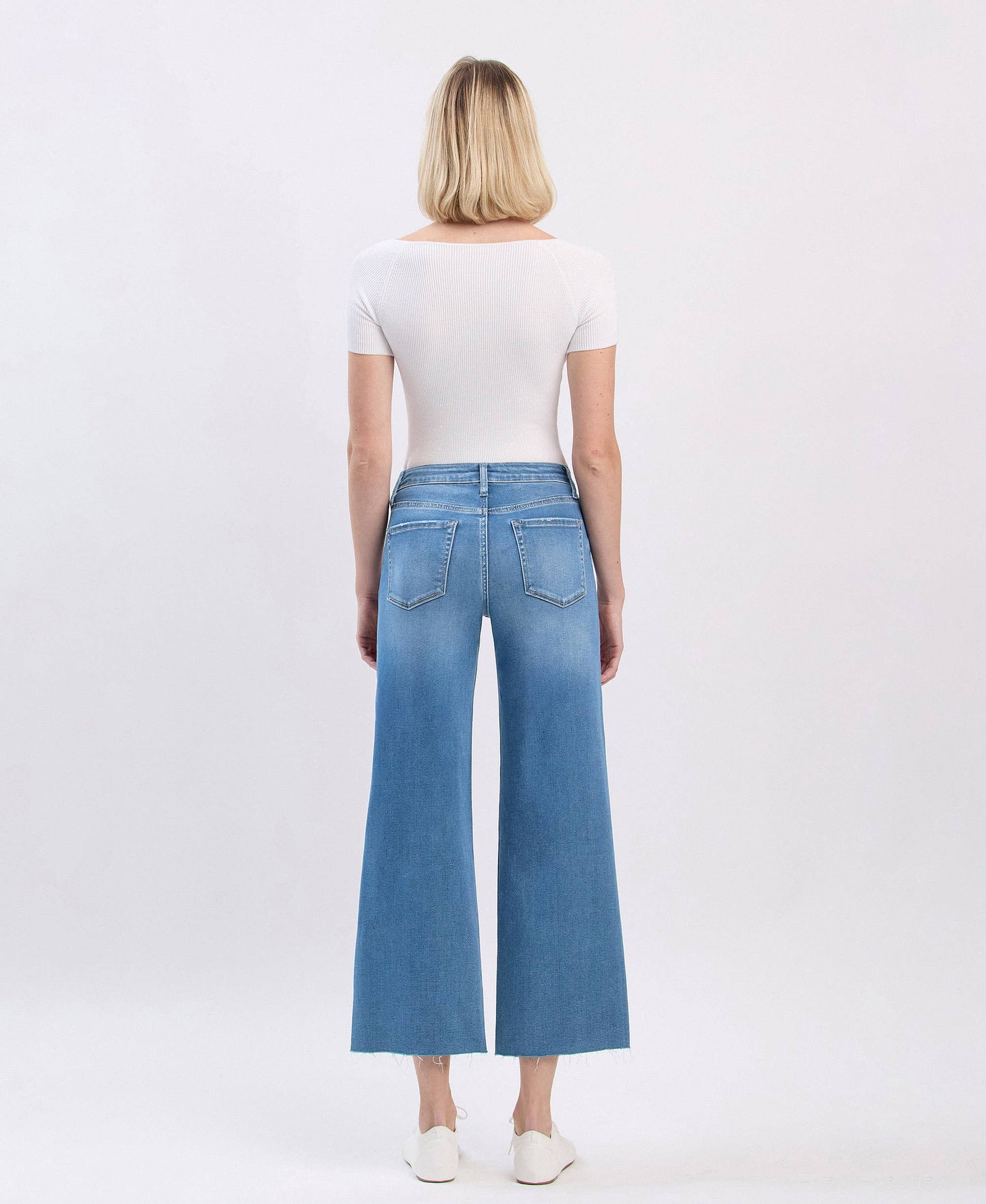 High Rise Raw Hem Cropped Wide Jeans