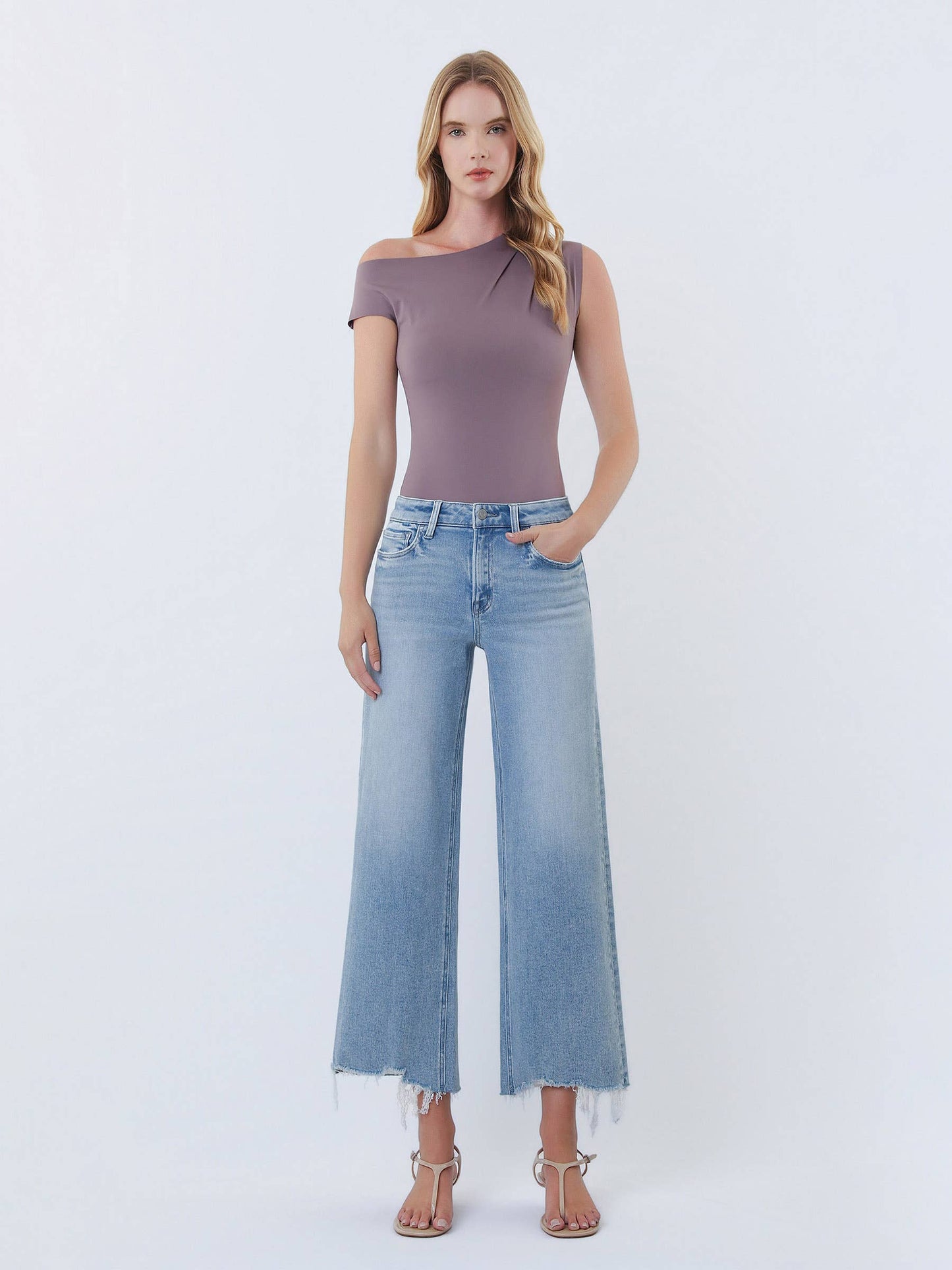 Olivia Distressed Hem Crop Wide Leg