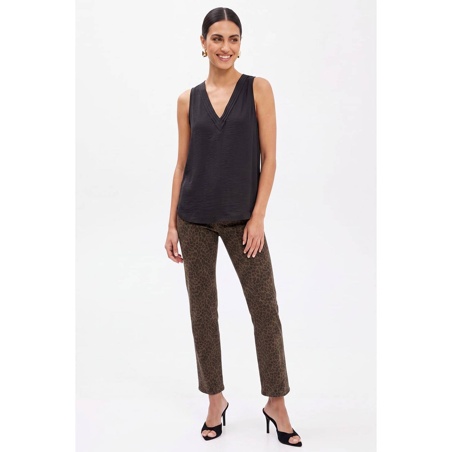 Pleated Neck Sleeveless Top