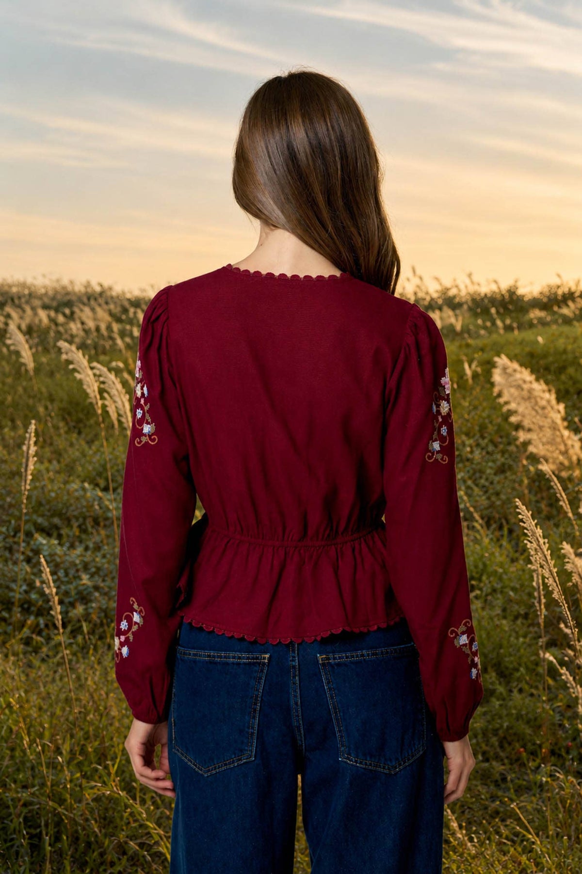 Embroidered Crochet Front Tie Top