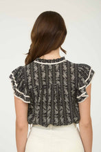 Load image into Gallery viewer, Floral Stripes Tie Front Ruffle Top
