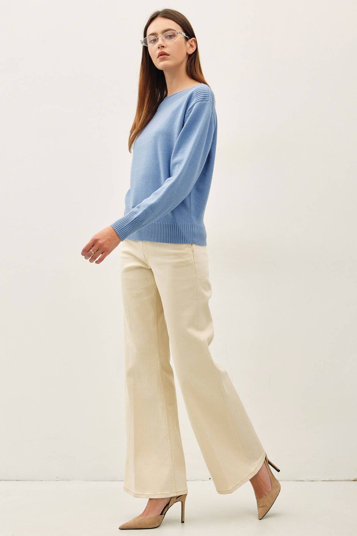 Ribbed Detail Boatneck Sweater