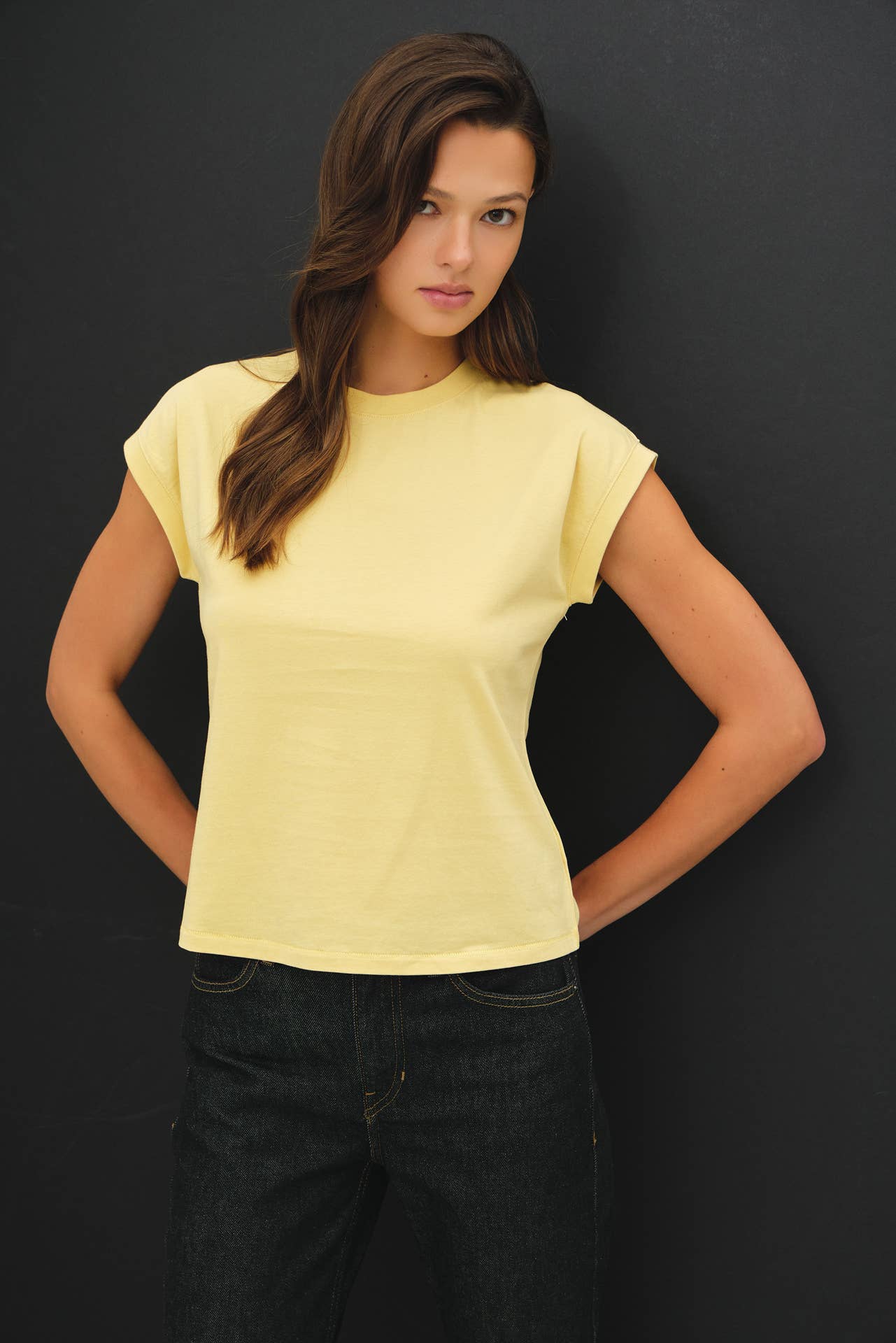 Cap Sleeve Crew Neck Cotton Top