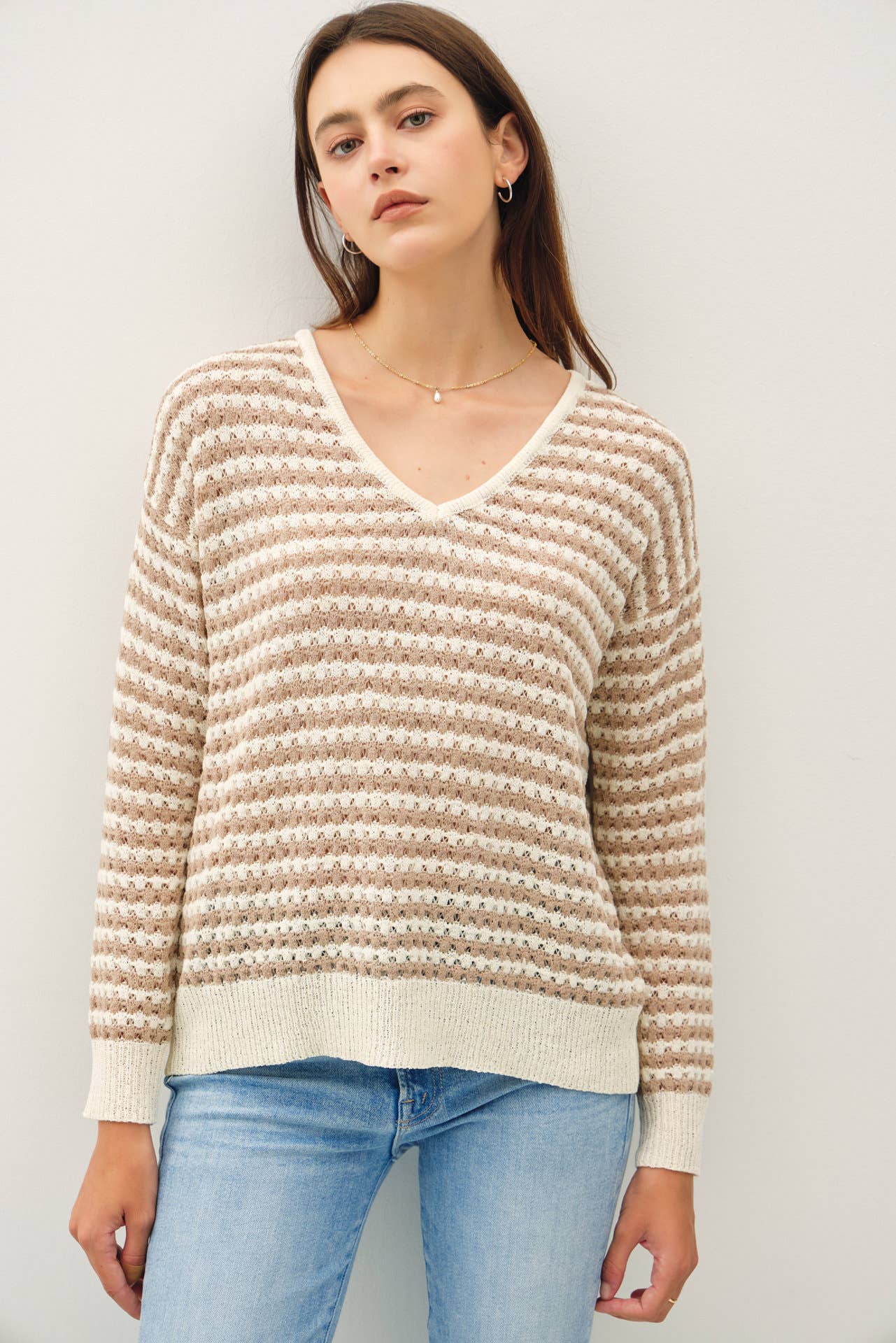 Striped Crochet Knit Sweater