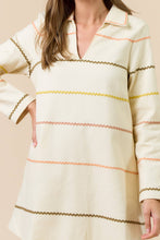 Load image into Gallery viewer, Long Sleeve Ric Rac Trim Shirt Dress
