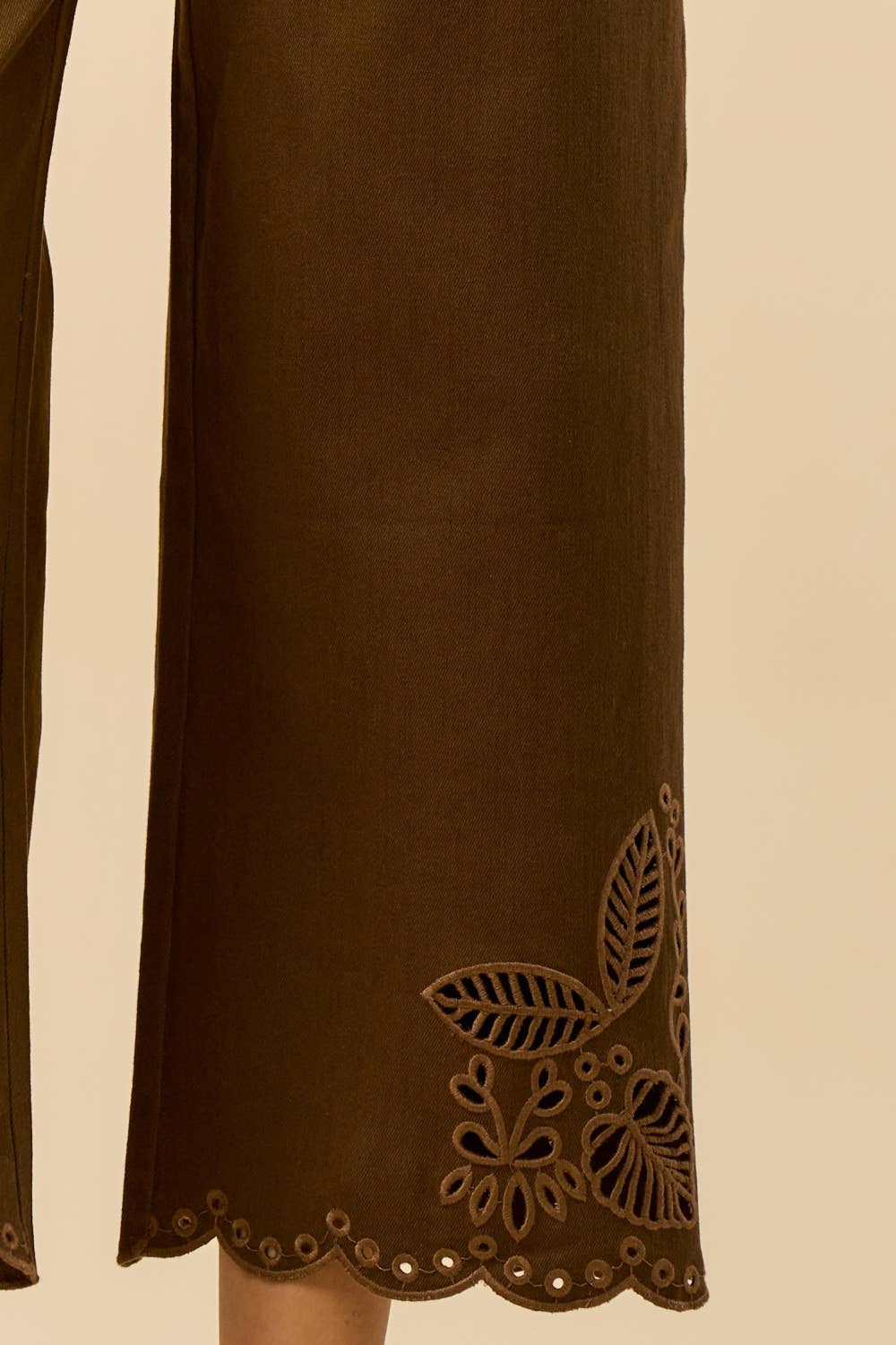 Scalloped Embroidered Denim Pants