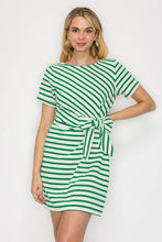 Load image into Gallery viewer, Green Striped Knit Mini Dress with Front Tie 
