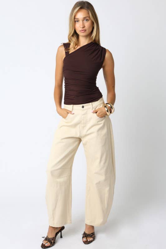 Asymmetrical Gathered Shoulder Top